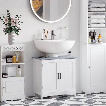 Nebama White and Grey Pedestal Sink Vanity Cupboard With Adjustable Shelving