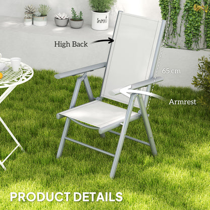 Mina Set of 2 Aluminium Light Grey Folding Outdoor Dining Chairs with Breathable Mesh