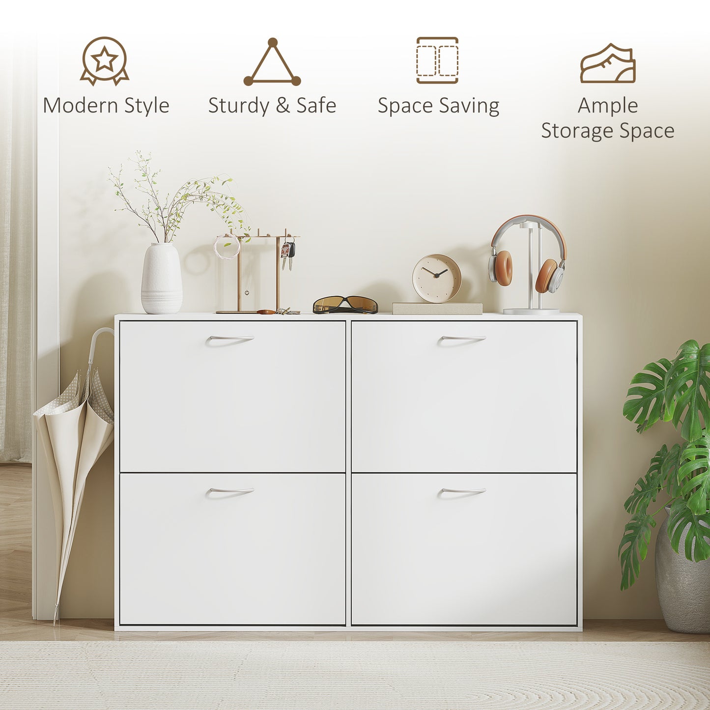 Notake Wooden White 4 Drawer Shoe Storage Cabinet