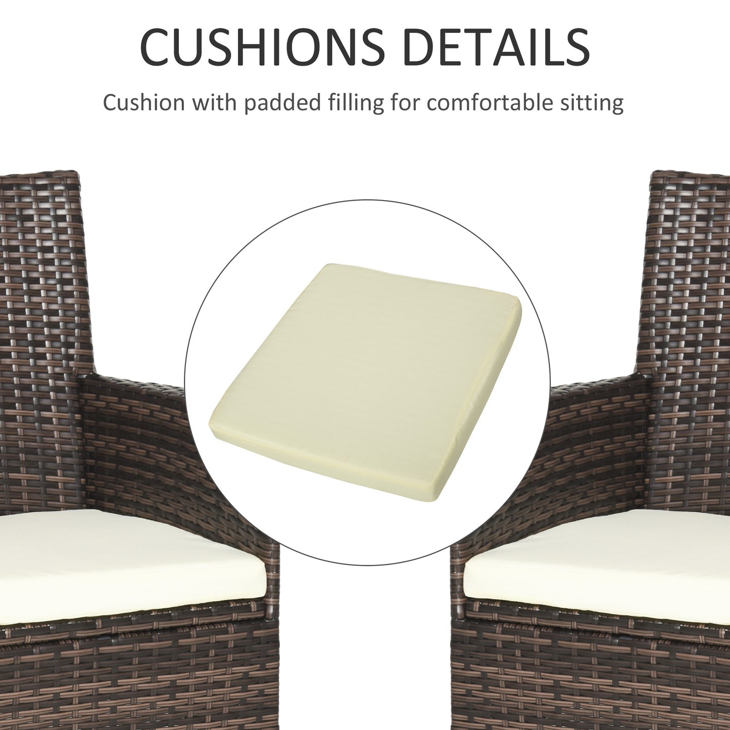 Kesase Set Of 2 Rattan Mixed Brown Garden Dining Chairs With Cushioned Seats