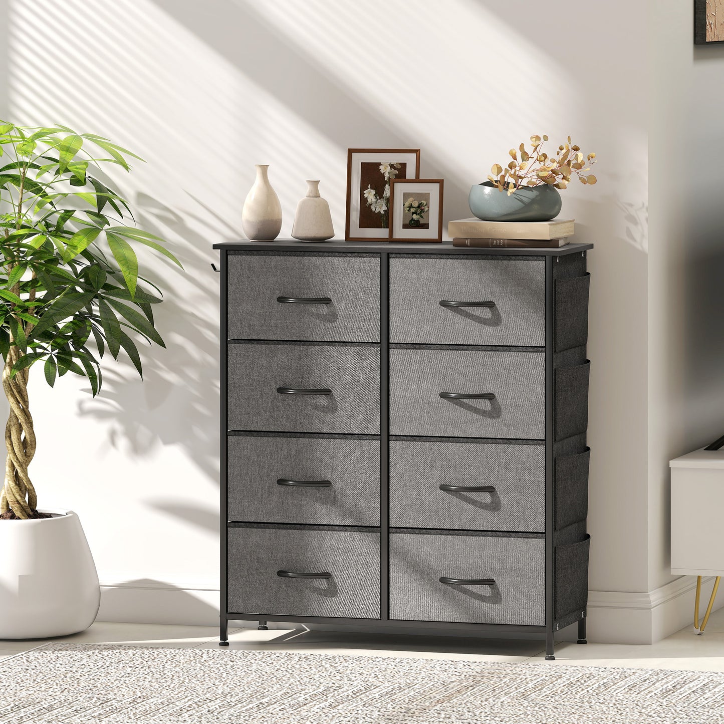 Niri Fabric And Metal Charcoal Grey 8 Drawer Storage Chest