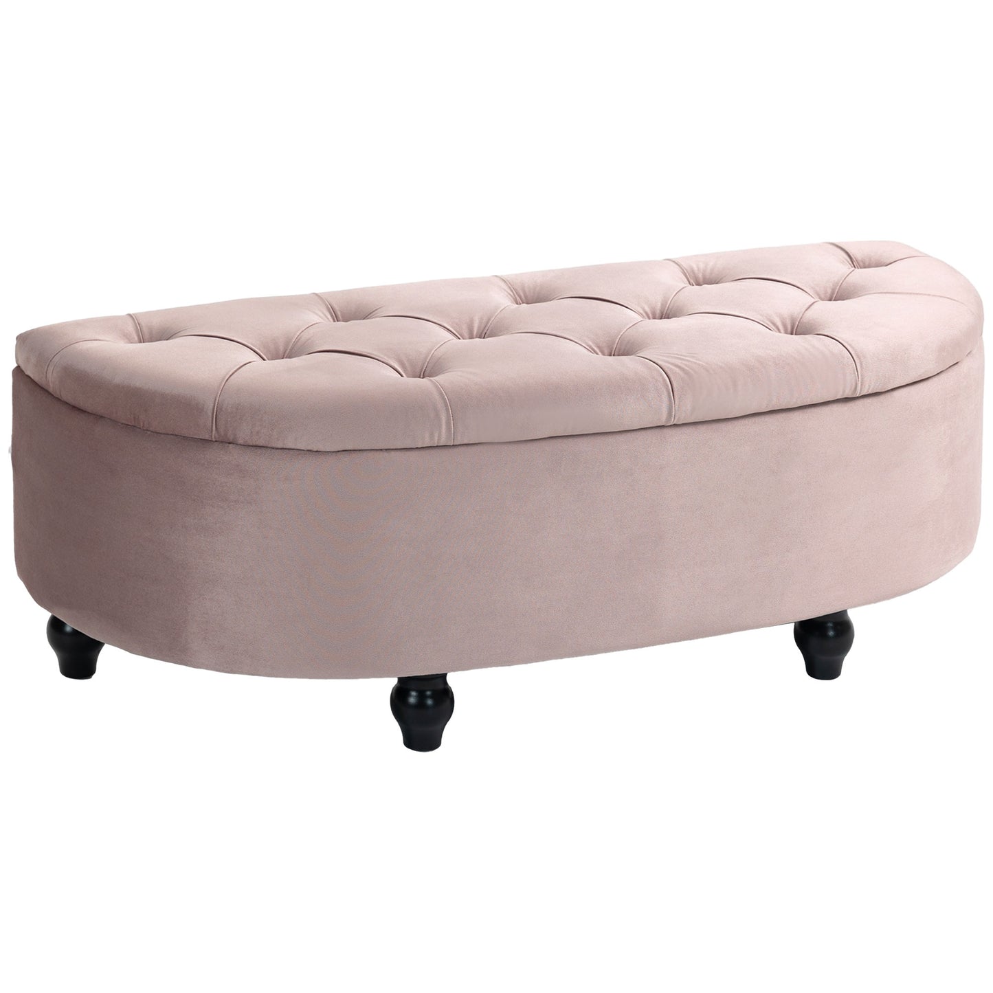 Rafili Velvet Pink Semi Circle Storage Bench With Tufted Seat