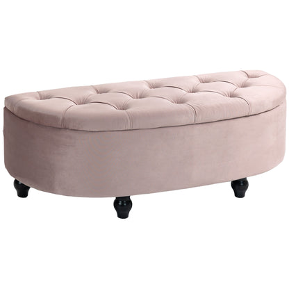 Rafili Velvet Pink Semi Circle Storage Bench With Tufted Seat