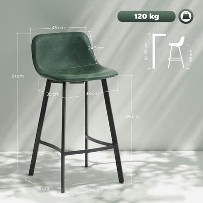 Noso Tane Set Of 2 Green Faux Leather Upholstered Dining Bar Stools