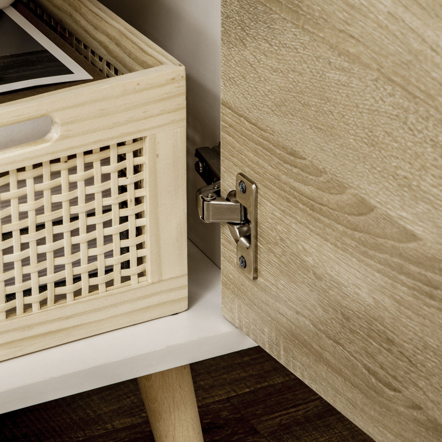Reneba 110cm Wooden Natural TV Console With Storge Drawers For Screens Up To 50 Inches