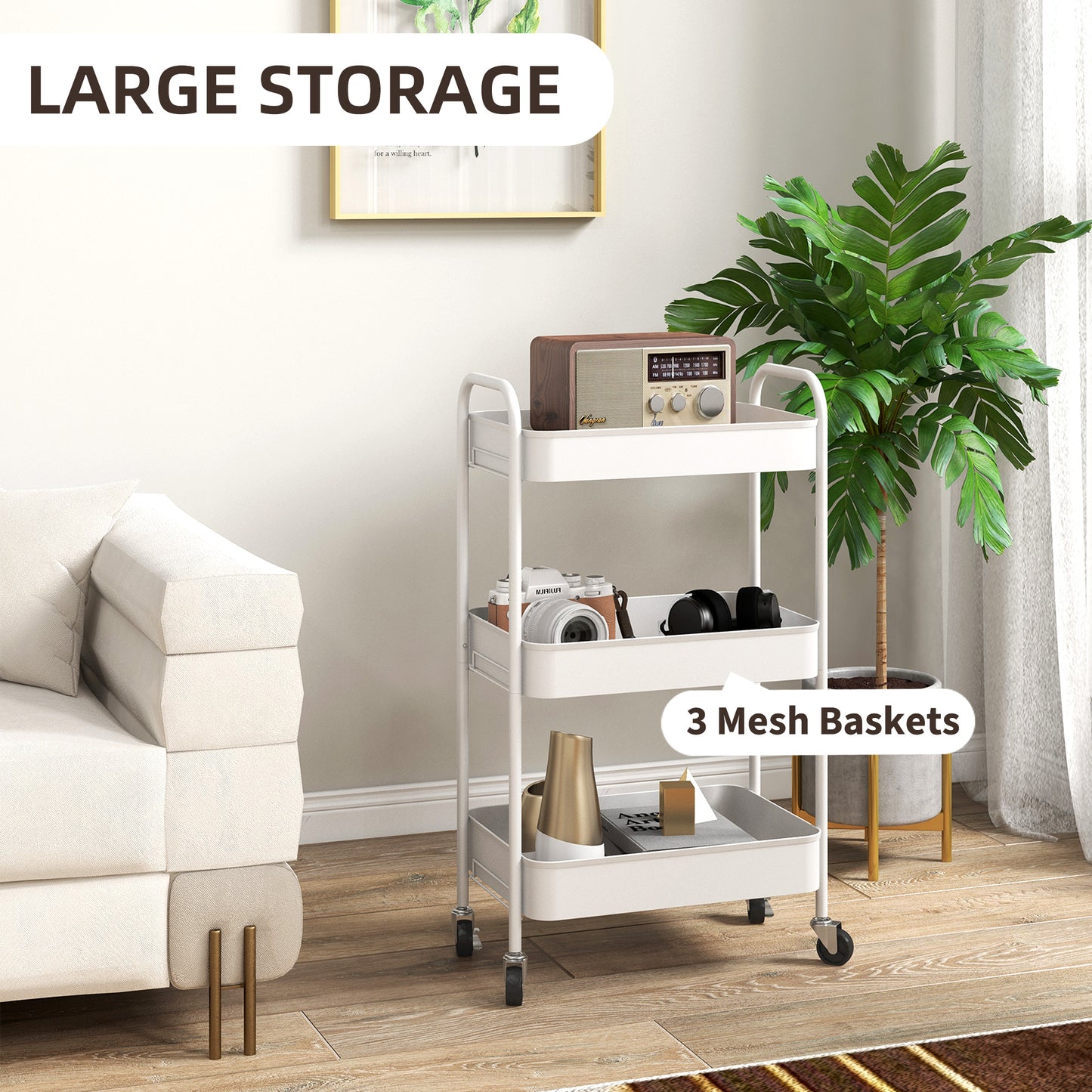 Suka Metal White 3 Tier Steel Storage Trolley