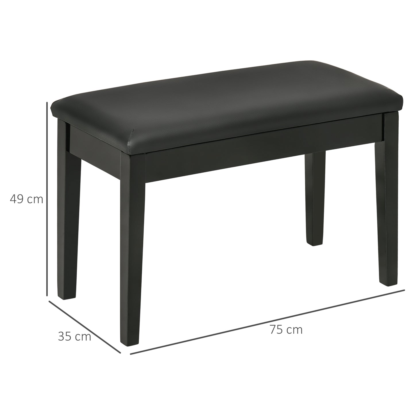 Ziyo Faux Leather Black Piano Bench With Padded Seat And Storage Compartment