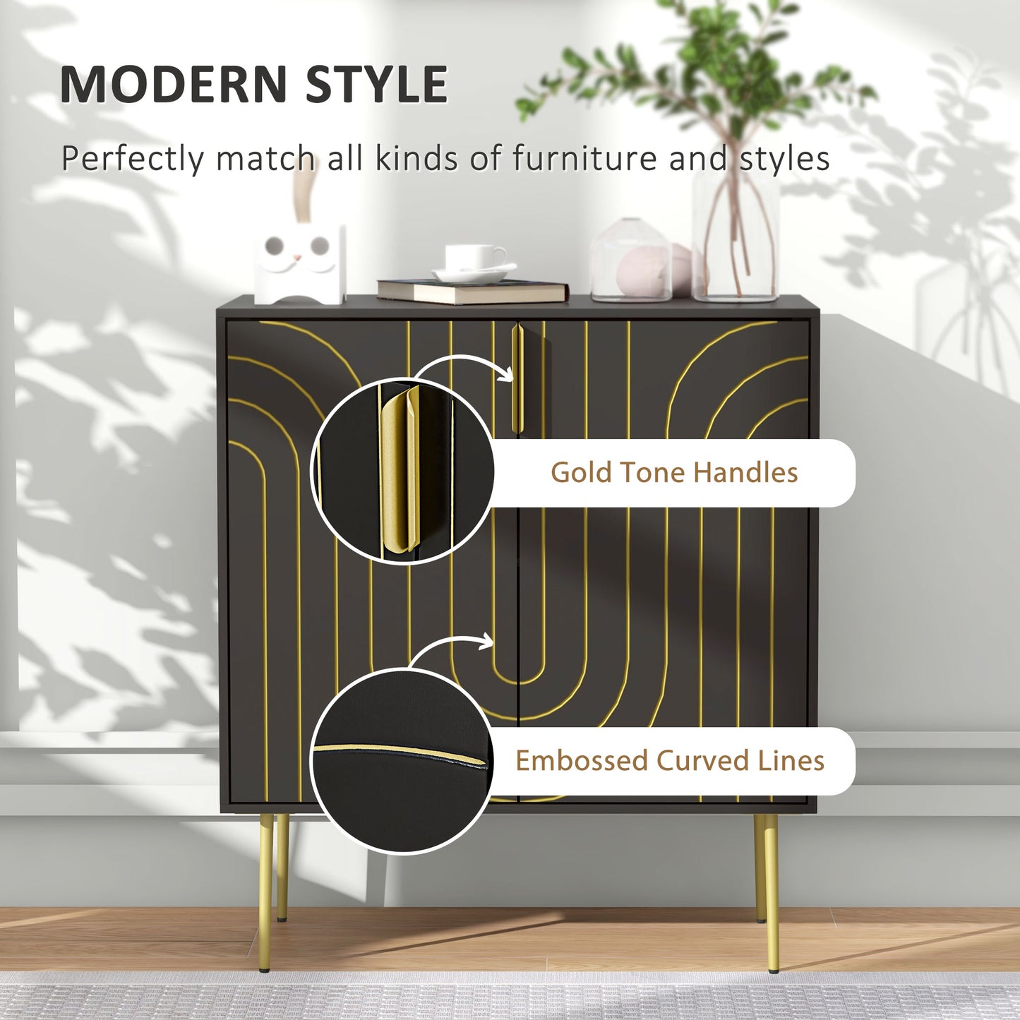 Mose Black And Gold Art Deco Style Sideboard 2 Doors