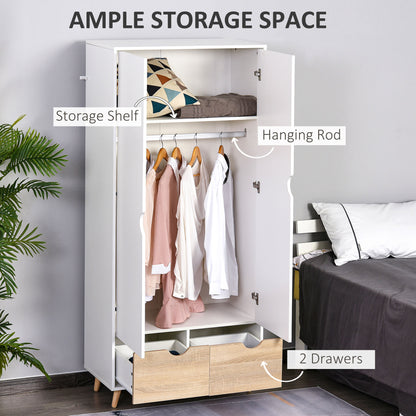 Coramoro 4 Piece Natural Wood And White Bedroom Furniture Set With Wardrobe 2 Bedside Tables And Cabinet