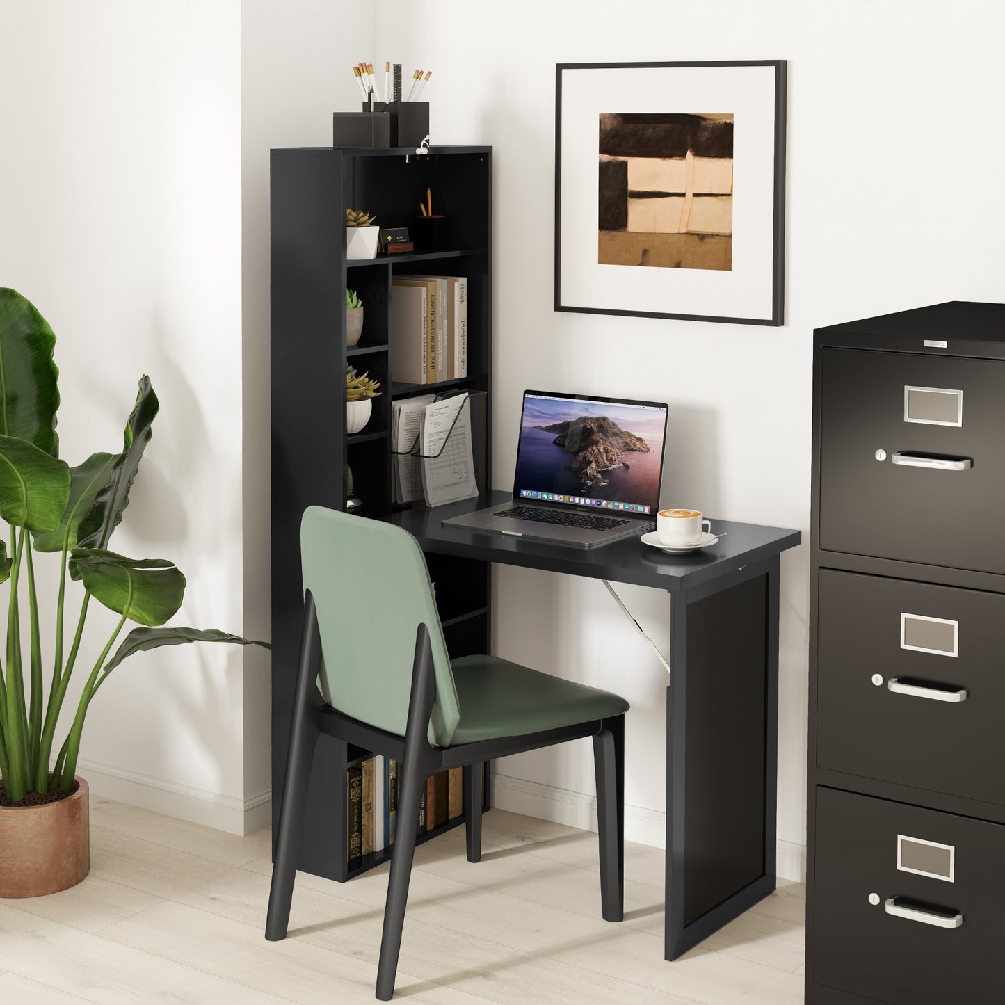 Havizi 98cm Black 3 Section Work Desk With Chalkboard And Storage