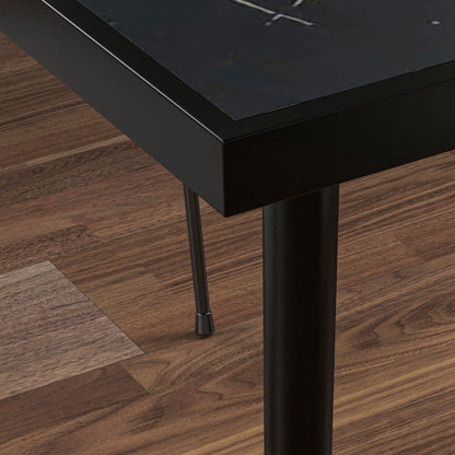Zive 4 Seater Steel Black Square Outdoor Dining Table With Marble Effect Glass Top