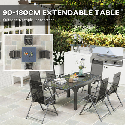 Cosuri 6 Seater Grey Mesh Outdoor Dining Set with Extendable Table and Folding Chairs