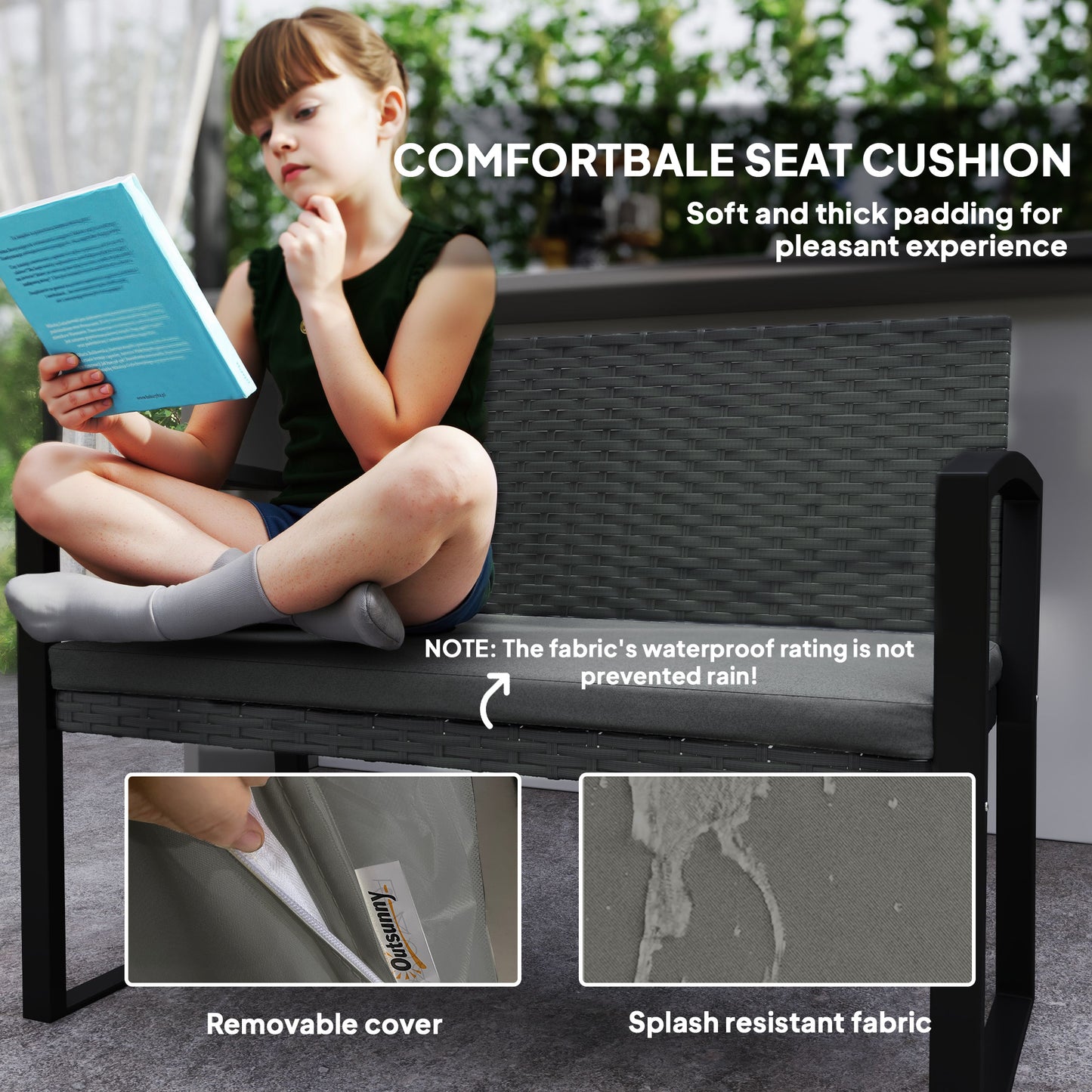 Haloka Rattan Light Grey 2 Seater Outdoor Garden Bench
