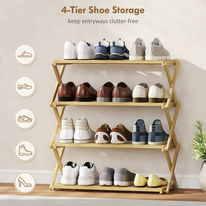 Taseyo Sori Natural Bamboo 4 Tier Folding Shoe Rack