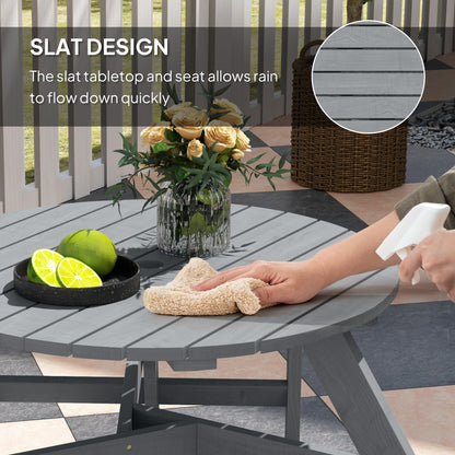 Taviba 6 Seater Grey Wood Round Picnic Table and Garden Benches Set