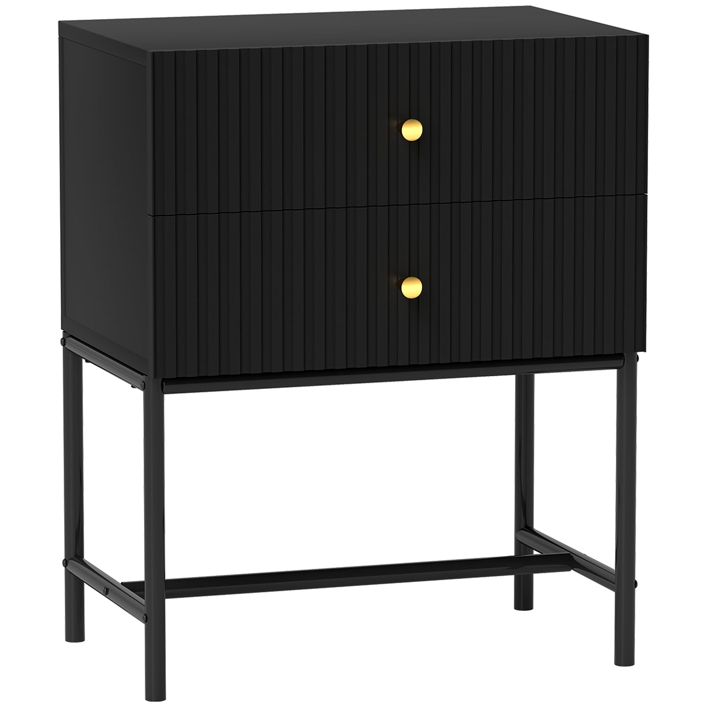 Nafico Black and Gold Elegant 2 Drawer Ribbed  Bedside Table