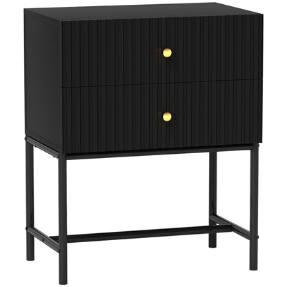 Nafico Black and Gold Elegant 2 Drawer Ribbed  Bedside Table