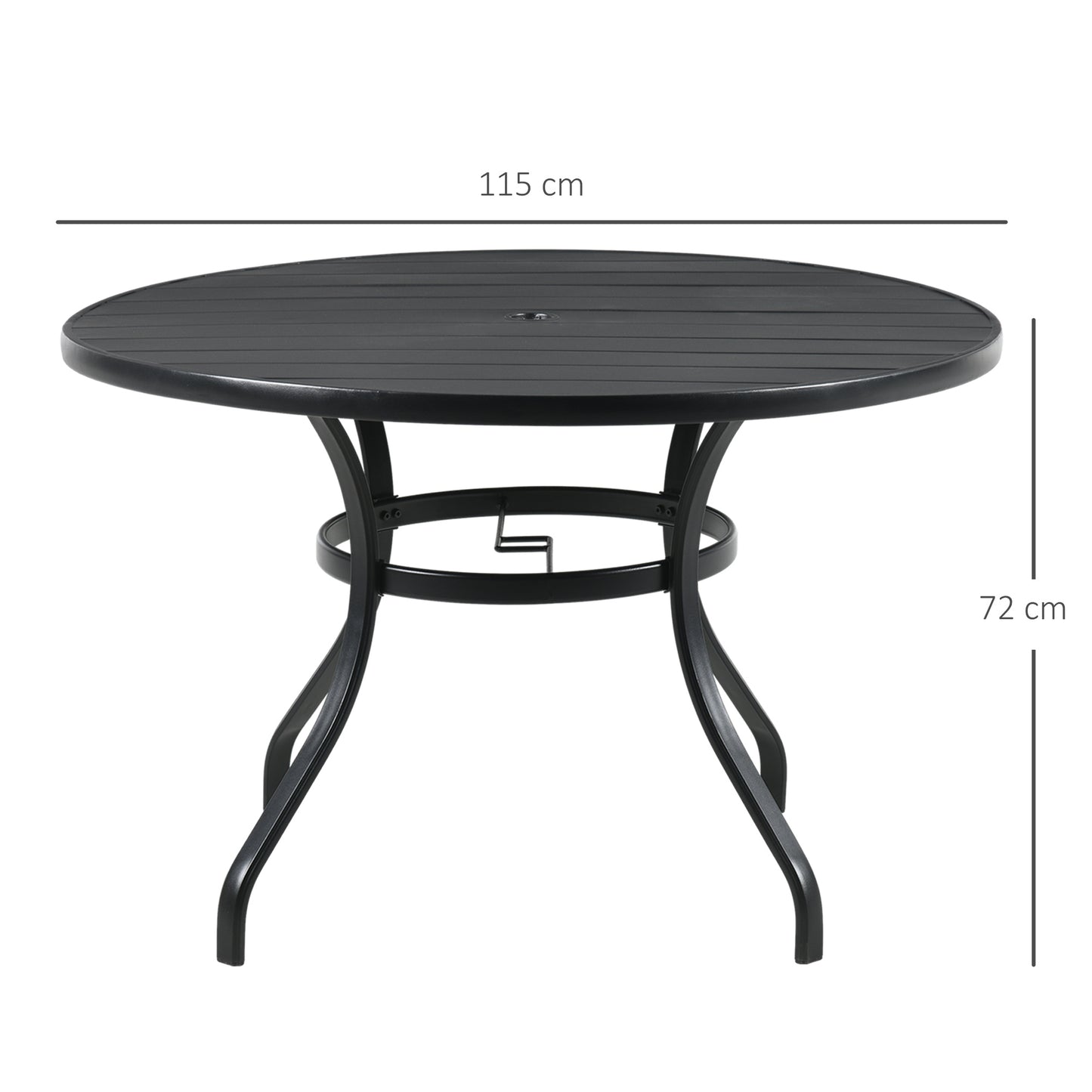 Yomimi 4 Seater Steel Black Round Outdoor Dining Table With Slatted Top And Parasol Hole