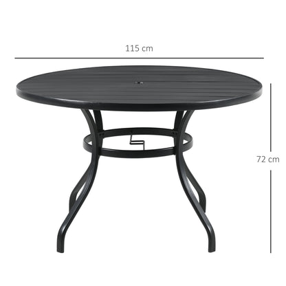 Yomimi 4 Seater Steel Black Round Outdoor Dining Table With Slatted Top And Parasol Hole