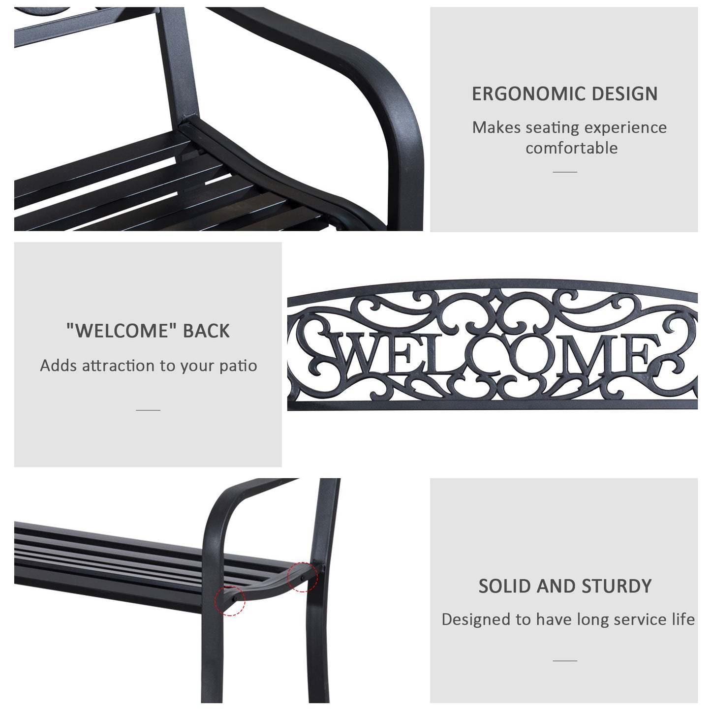 Rolare 126cm Steel Black Outdoor Garden Bench