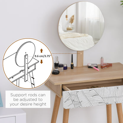 Zino Oak Wood Dressing Table With Adjustable Mirror And Drawer Storage For Bedroom