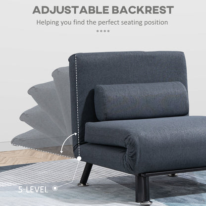 Raha Linen Dark Grey 3 In One Convertible Chair Bed With Adjustable Backrest And Pillow