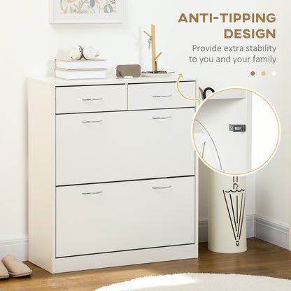Fafina Wooden White Slim Shoe Cabinet With 2 Flip Drawers For 12 Pairs