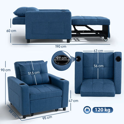Norapa Fabric Dark Blue 3 In One Convertible Single Sofa Bed