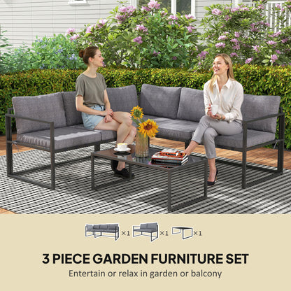 Liketti Metal Grey 5 Seater L Shaped Garden Sofa Set With Cushions and Glass Table