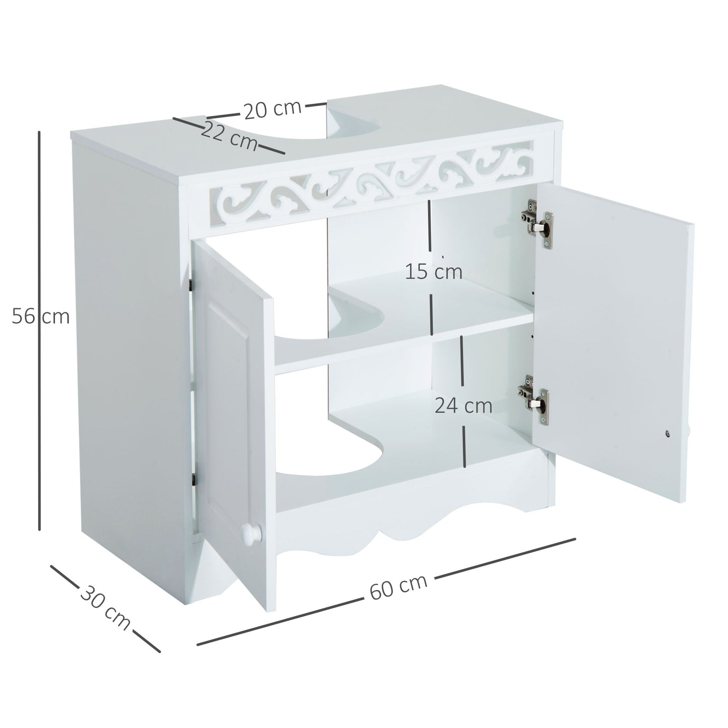 Seni Under Sink Bathroom Storage Cabinet With Double Doors In Wood Finish