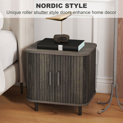 Pasaba Grey Nordic Bedside Table With Tambour Sliding Door And Metal Legs