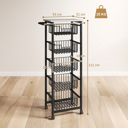 Sucora Metal Grey And Black 5 Basket Mobile Kitchen Trolley With Locking Wheels