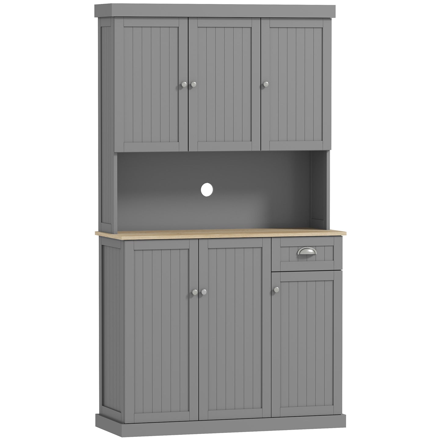 Ririlo Wooden Grey 180 cm Tall Kitchen Storage Cabinet With OFauxn Counter Drawers And 6 Doors