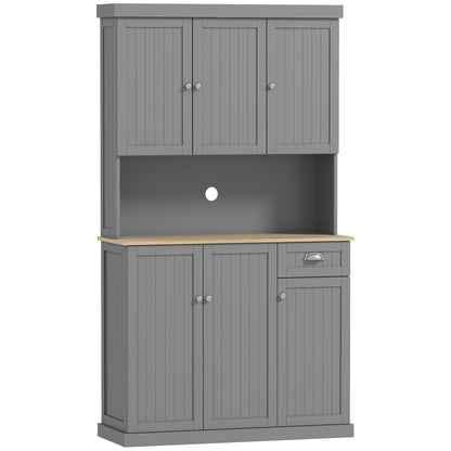 Ririlo Wooden Grey 180 cm Tall Kitchen Storage Cabinet With OFauxn Counter Drawers And 6 Doors