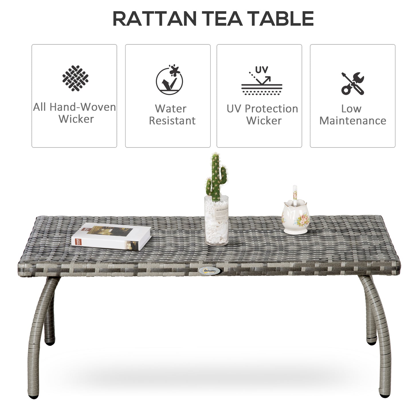 Kedo Grey Rattan Rectangle Outdoor Coffee Table With Woven Finish