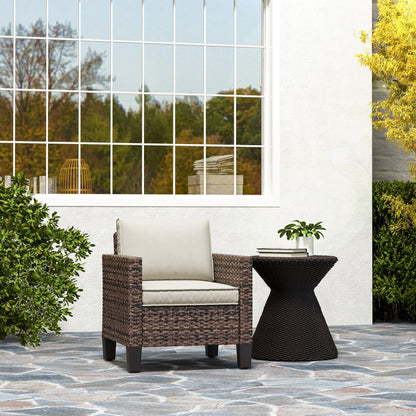 Sune Rattan Brown Single Outdoor Armchair With Cream Cushion