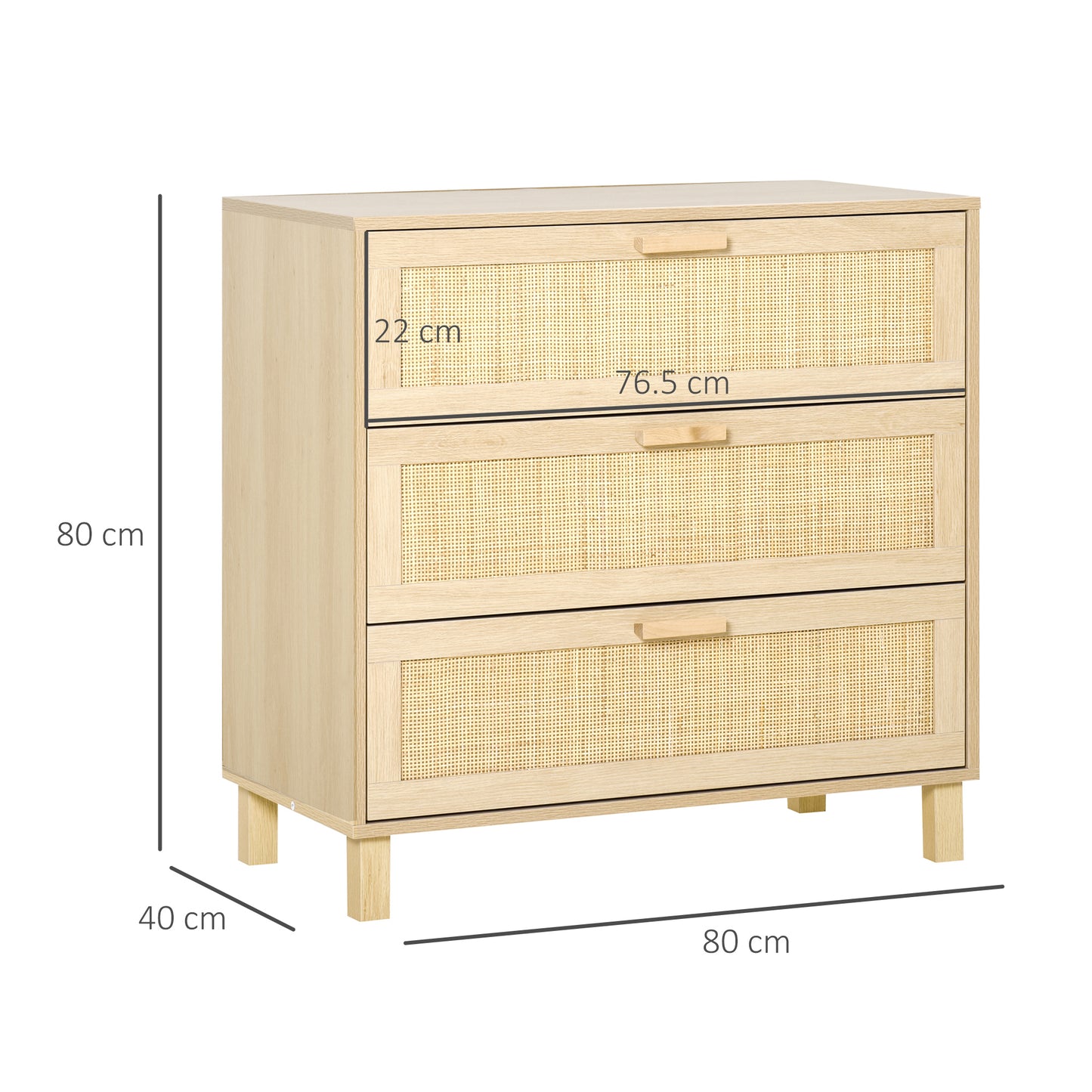 Doyo Boho Natural Rattan And Wood 3 Drawer Bedroom Chest