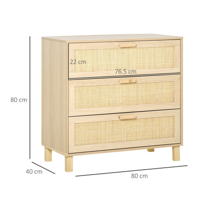 Doyo Boho Natural Rattan And Wood 3 Drawer Bedroom Chest