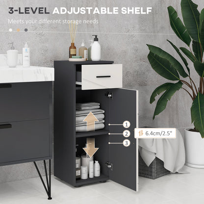 Fimala Slim Grey Bathroom Storage Cabinet With Drawer Cupboard Adjustable Shelves And Soft Close Door