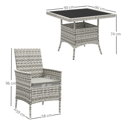 Noha Light Grey Rattan 4 Seater Outdoor Dining Set with Square Glass Table