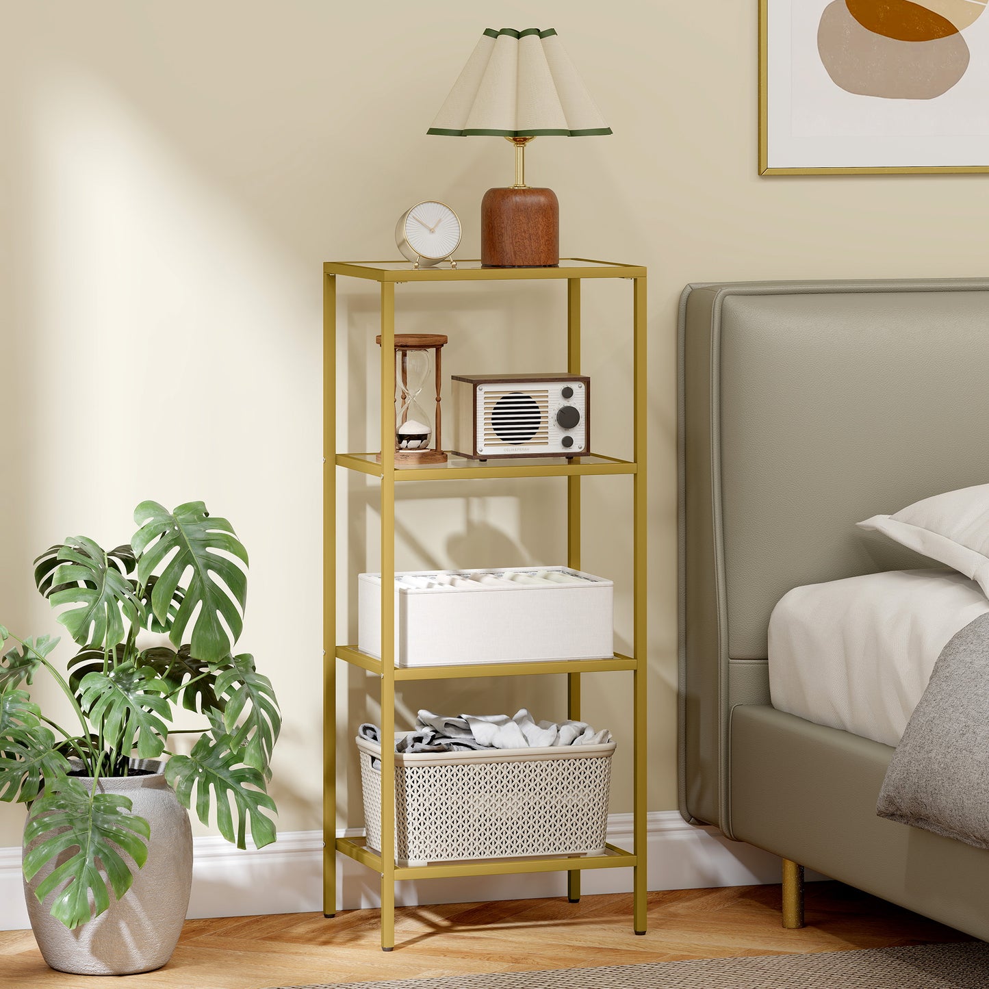 Nopazi Tofi Metal And Glass Gold Tone 4 Tier Vertical Display Shelving Unit