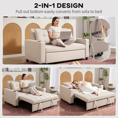 Kari Fabric Beige 2 Seater Pull Out Sofa Bed