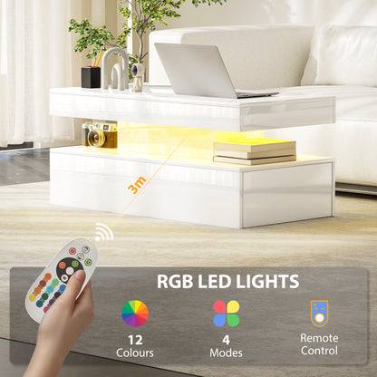 Lomoyo cm High Gloss White LED Coffee Table With Integrated Storage