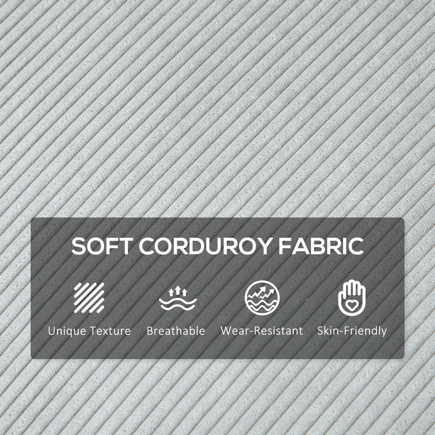 Pael Corduroy Light Grey 3 Seater Sofa Silver Metal Legs