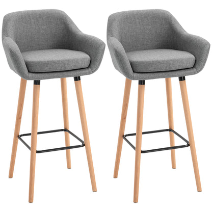 Nonozzi Fabric Grey Upholstered Bar Chairs Set Of 2 With Solid Wood Legs And Metal Frame