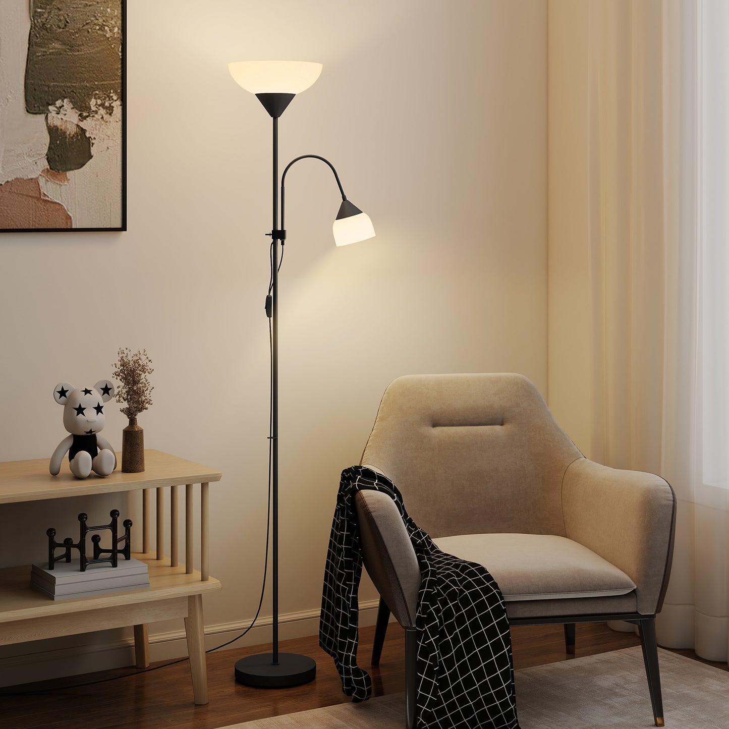 Rira Nido Metal Black LED Uplighter Floor Lamp With Adjustable Gooseneck