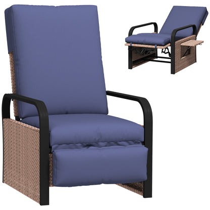 Elva Brown Rattan And Blue Cushion Reclining Outdoor Armchair