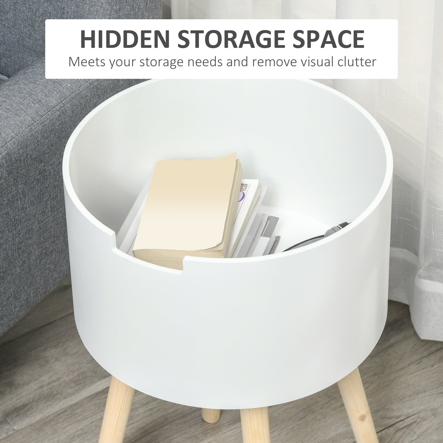 Seka Wood White Set Of 2 Round Bedside Tables With Storage