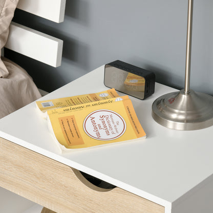 Basuve White Modern Bedside Table With Natural Wood Drawer And Shelf