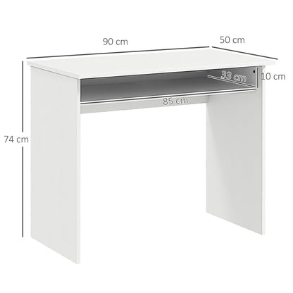 Doha 90cm Wooden White Wood Grain Compact Study Desk With Storage Shelf